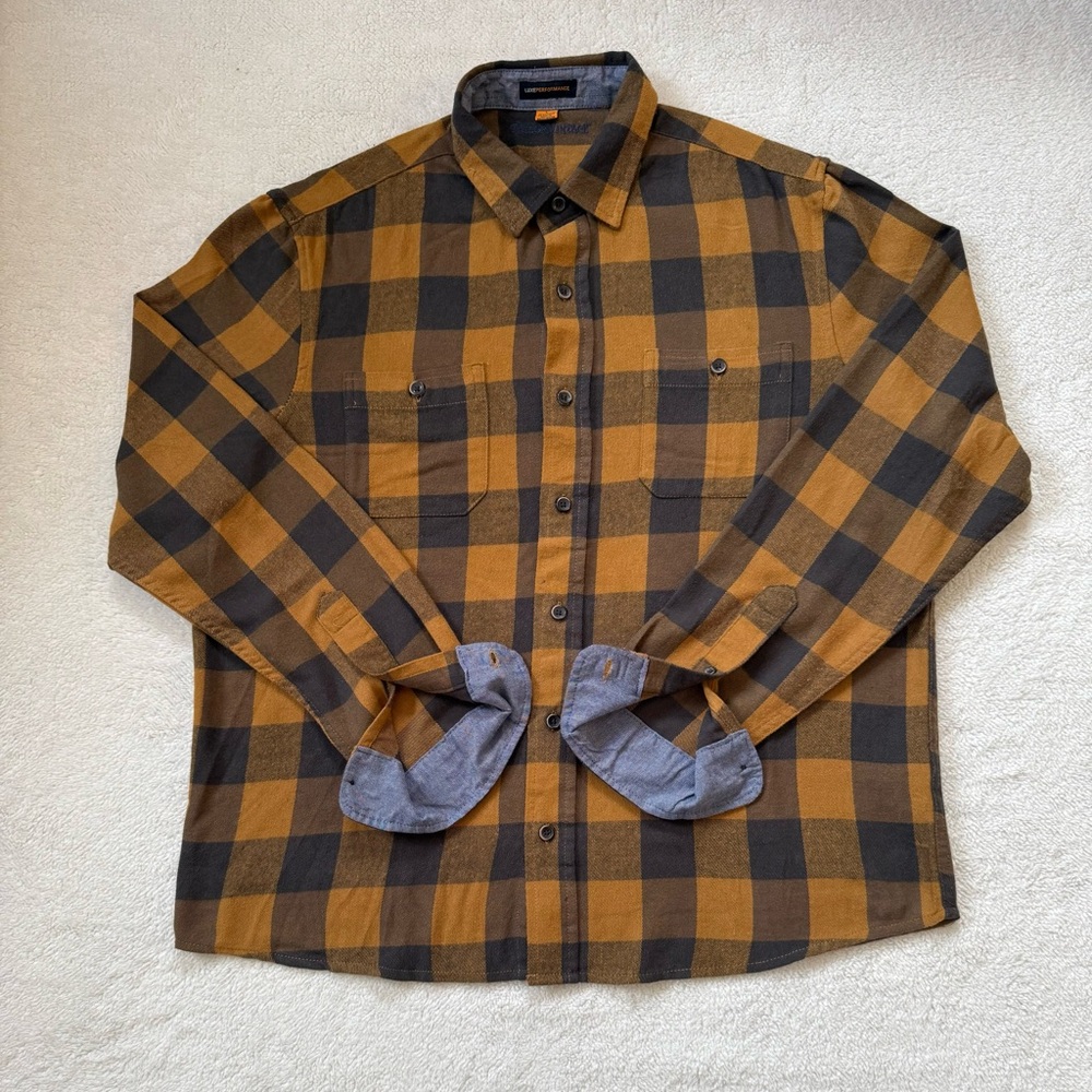 Tailor Vintage Men's Mustard and Black Plaid Shirt